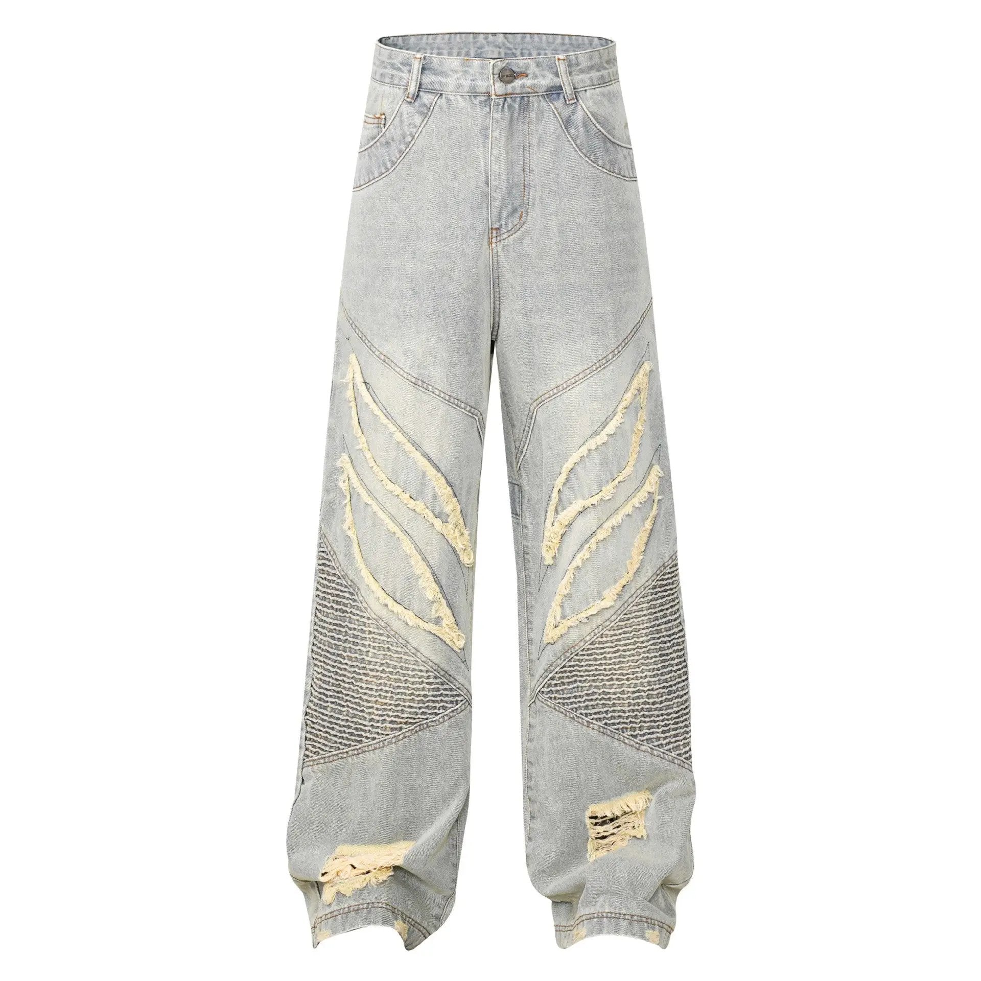 High Street Patchwork Jeans by FLIPSTYLEZLLC light denim distressed with ripped knees on Tampa Home & Garden Store