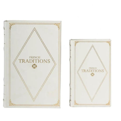 Book Boxes Set in White and Gold Faux Leather
