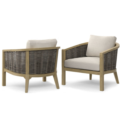 Parkside outdoor chair set of 2 with light wood frame and dark wicker beige cushions on Tampa Home & Garden Store