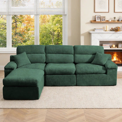Corner Chaise Sofa With High Backrest, green fabric 2-piece set with left chaise by Unique Piece Furniture on Tampa Home & Garden Store