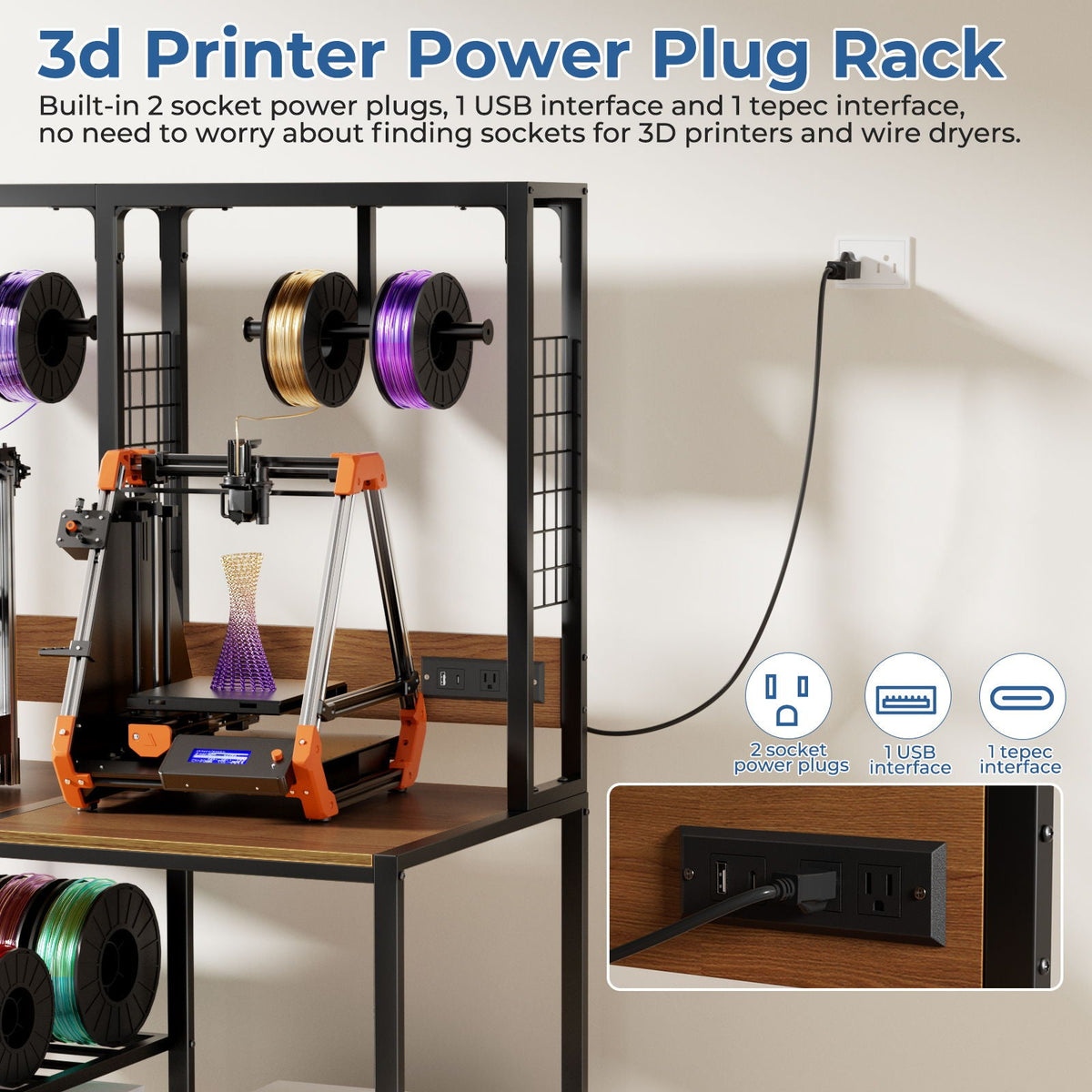 Double 3D Printer Stand & Filament Storage, black metal frame, HouseOfZazla on Tampa Home & Garden Store
