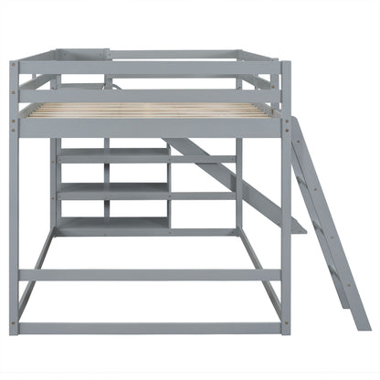 Gray bunk bed frame with ladder and slide, wooden slat support on Tampa Home & Garden Store