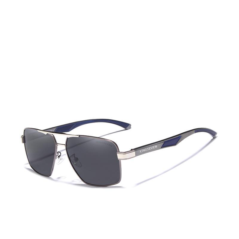 Men's aluminum sunglasses polarized lenses, silver frame, blue temples, KingSeven UV400 on Tampa Home & Garden Store