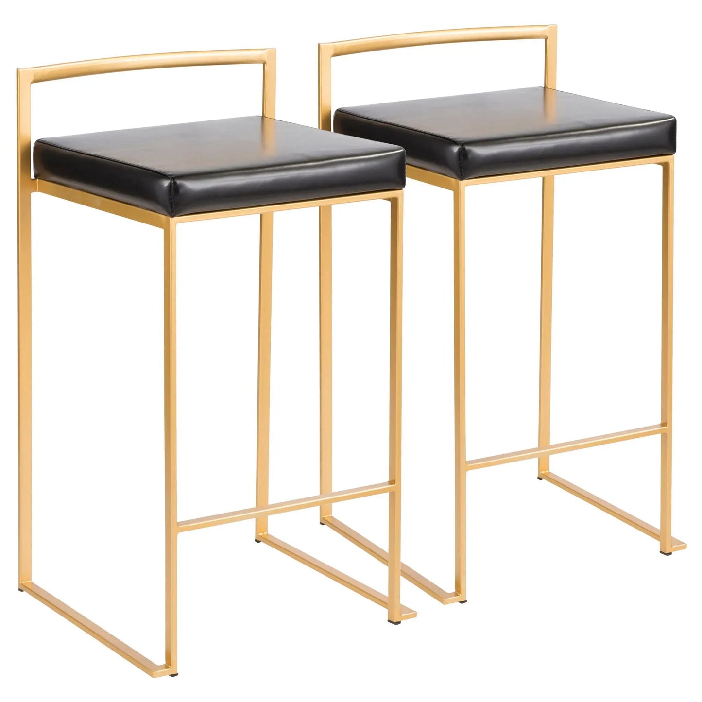 Fuji Contemporary Glam Counter Stool Set of 2 with black cushions, gold frame on Tampa Home & Garden Store