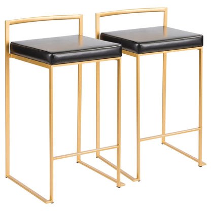Fuji Contemporary Glam Counter Stool Set of 2 with black cushions, gold frame on Tampa Home & Garden Store