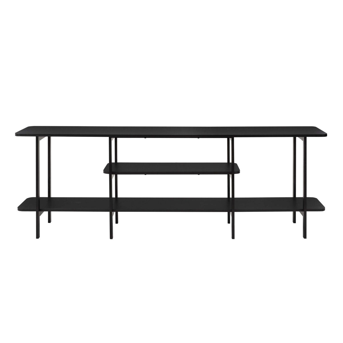Celine 3-shelf console table with black wood veneer top and metal frame on Tampa Home & Garden Store