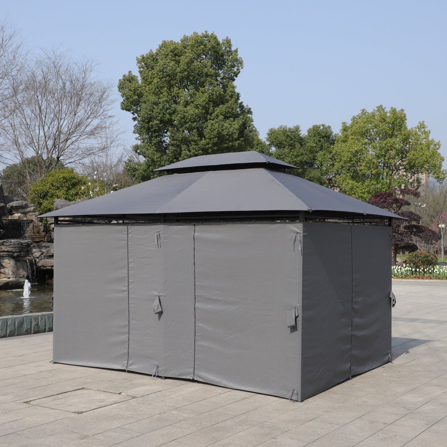 Gray 13x10 ft outdoor gazebo canopy with double roof and side walls by HouseOfZazla on Tampa Home & Garden Store