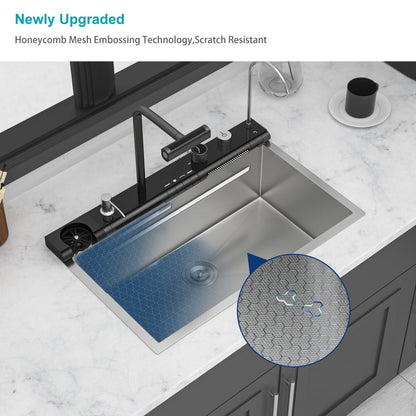 Single Bowl Kitchen Sink And The Smart Led Faucet