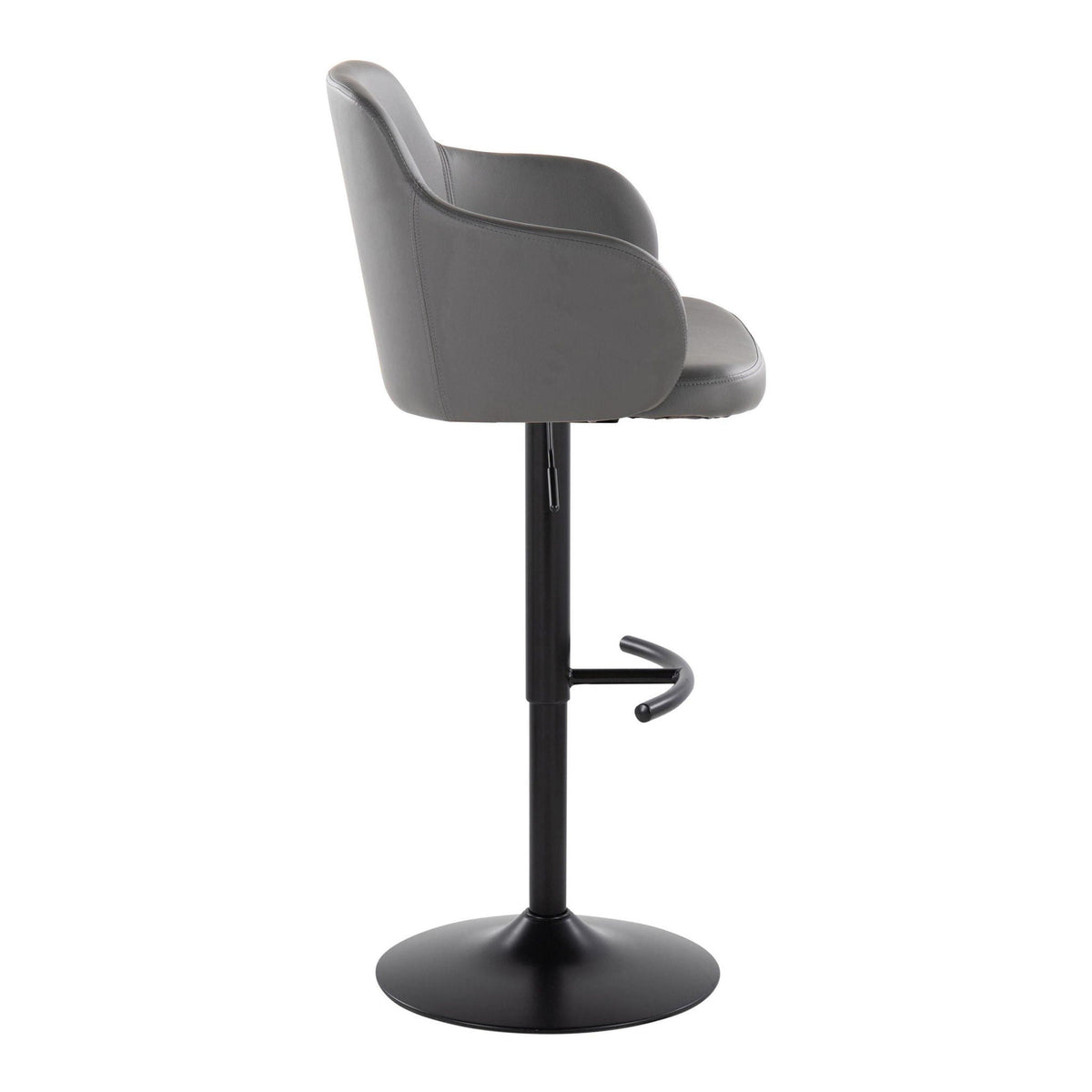Contemporary adjustable barstool with swivel in dark gray faux leather, rounded T-footrest on Tampa Home & Garden Store