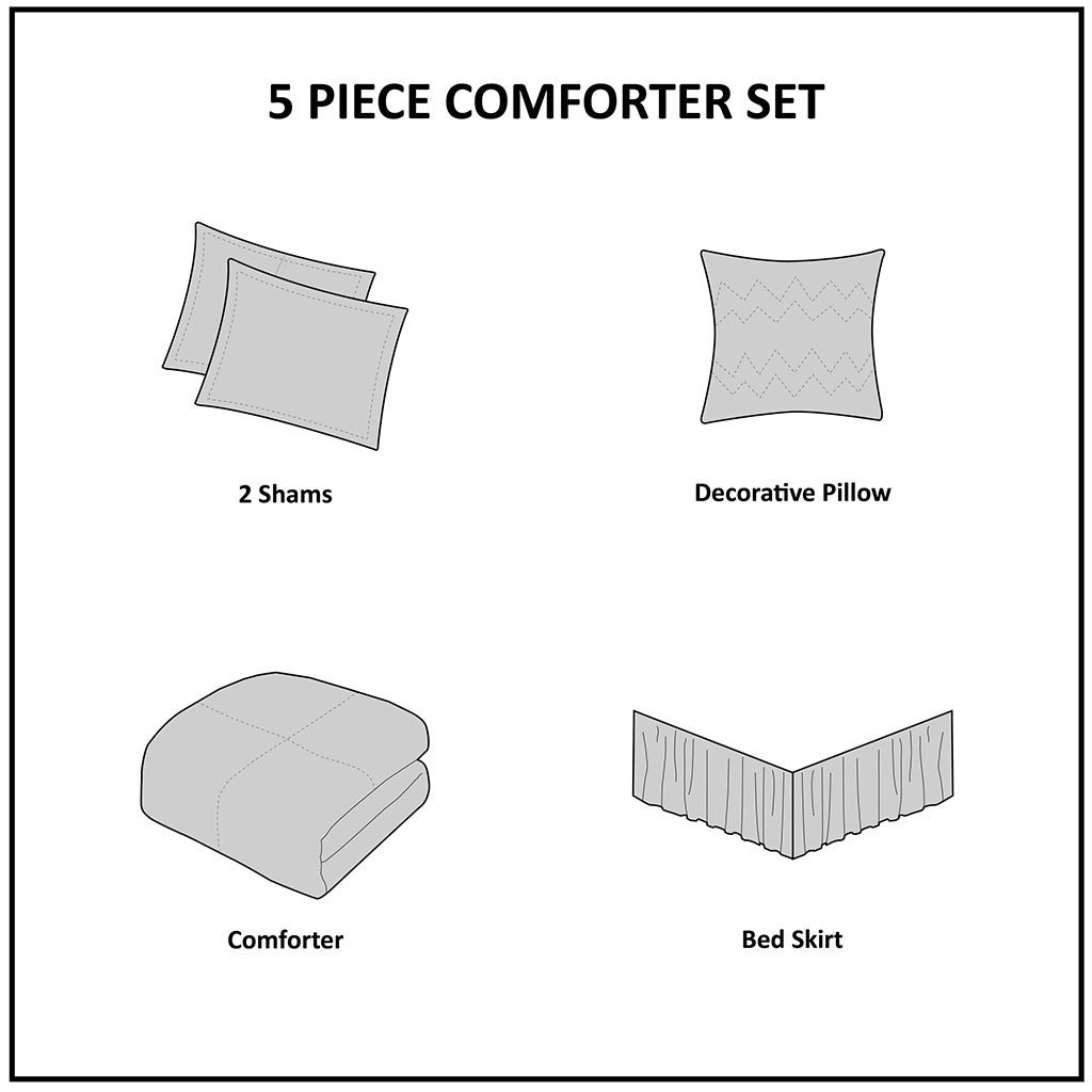 5 Piece Microfiber Ruffled Comforter Set White Queen with 2 shams pillow bed skirt on Tampa Home & Garden Store