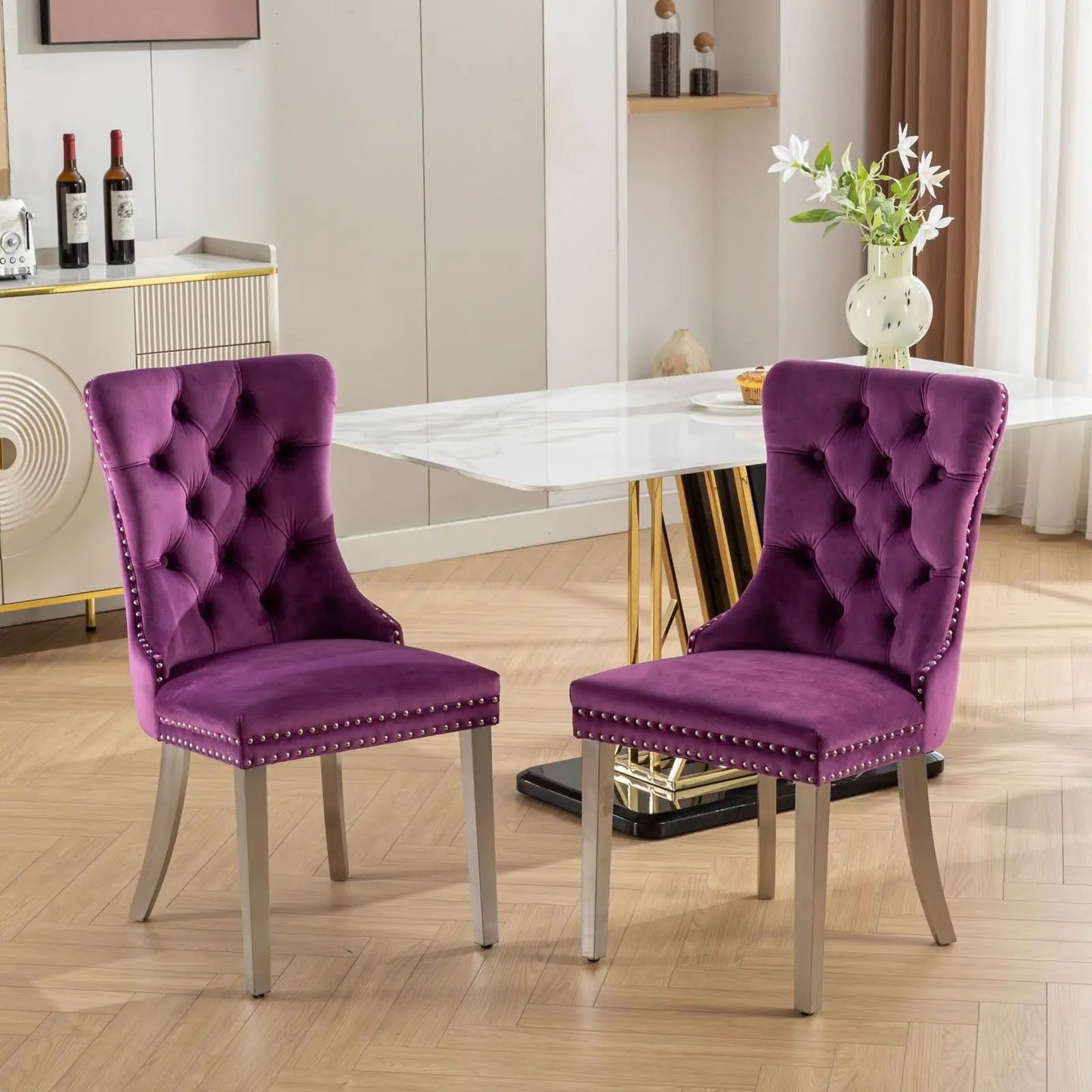 Nikki Upholstered Dining Chair set of 2 in purple velvet by Unique Piece Furniture on Tampa Home & Garden Store