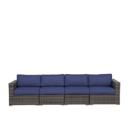 Luxurious wicker patio sectional 4-seat with navy Sunbrella cushions by Unique Piece Furniture on Tampa Home & Garden Store