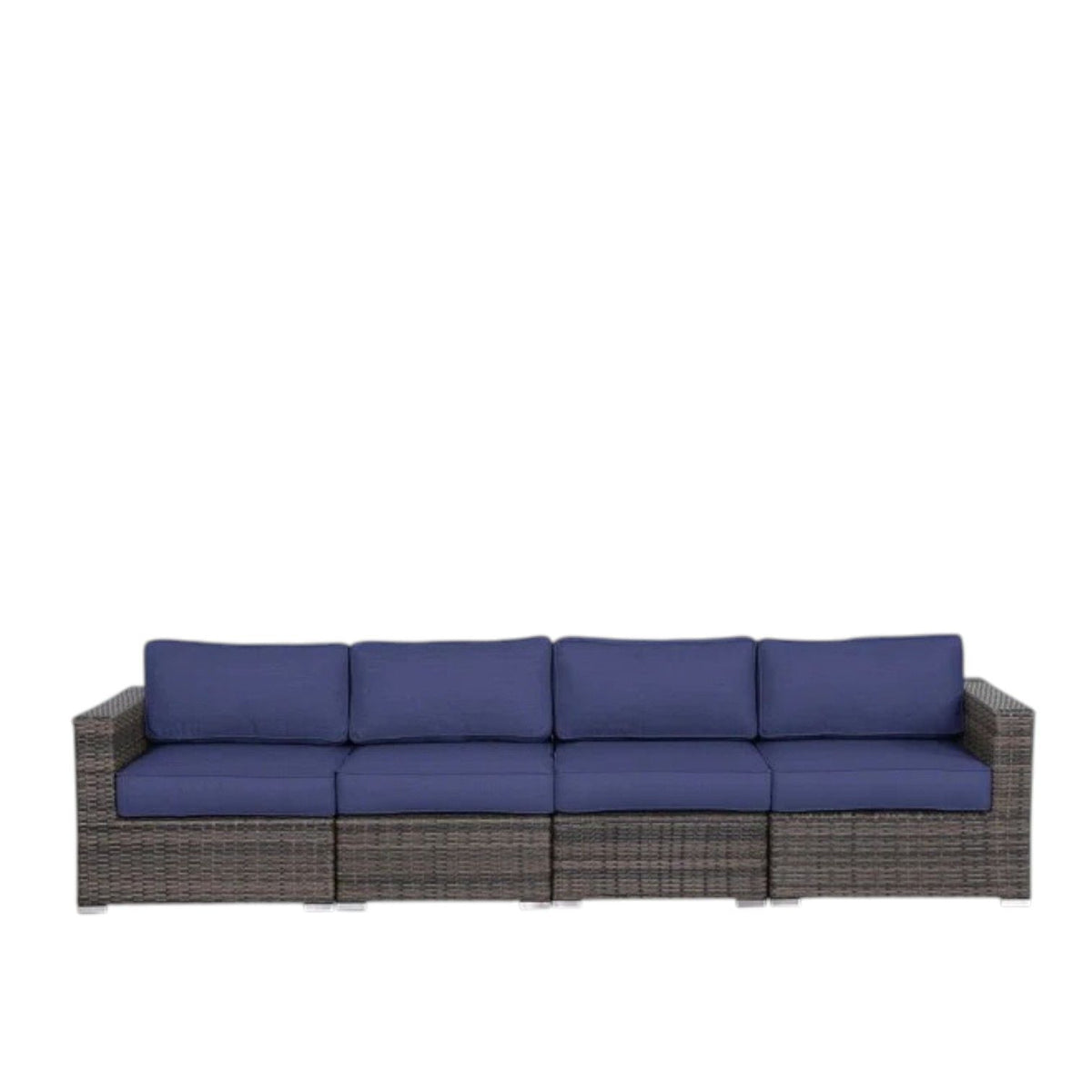 Luxurious wicker patio sectional with navy Sunbrella cushions by HouseOfZazla on Tampa Home & Garden Store