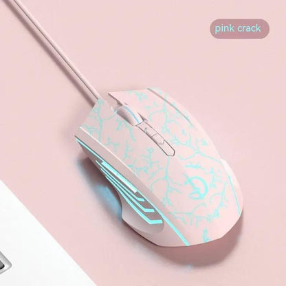 Laptop Esports Wired Mouse by FLIPSTYLEZLLC, white with pink crack pattern and cyan LEDs on Tampa Home & Garden Store