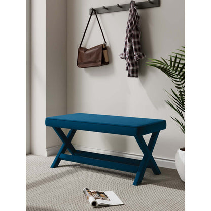 Accent bench with piped cushion and solid wood frame in blue by HouseOfZazla on Tampa Home & Garden Store
