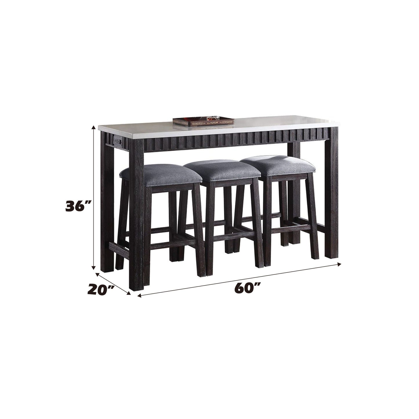 Necalli Marble Top Counter Height Table Set espresso weathered finish with 3 stools on Tampa Home & Garden Store