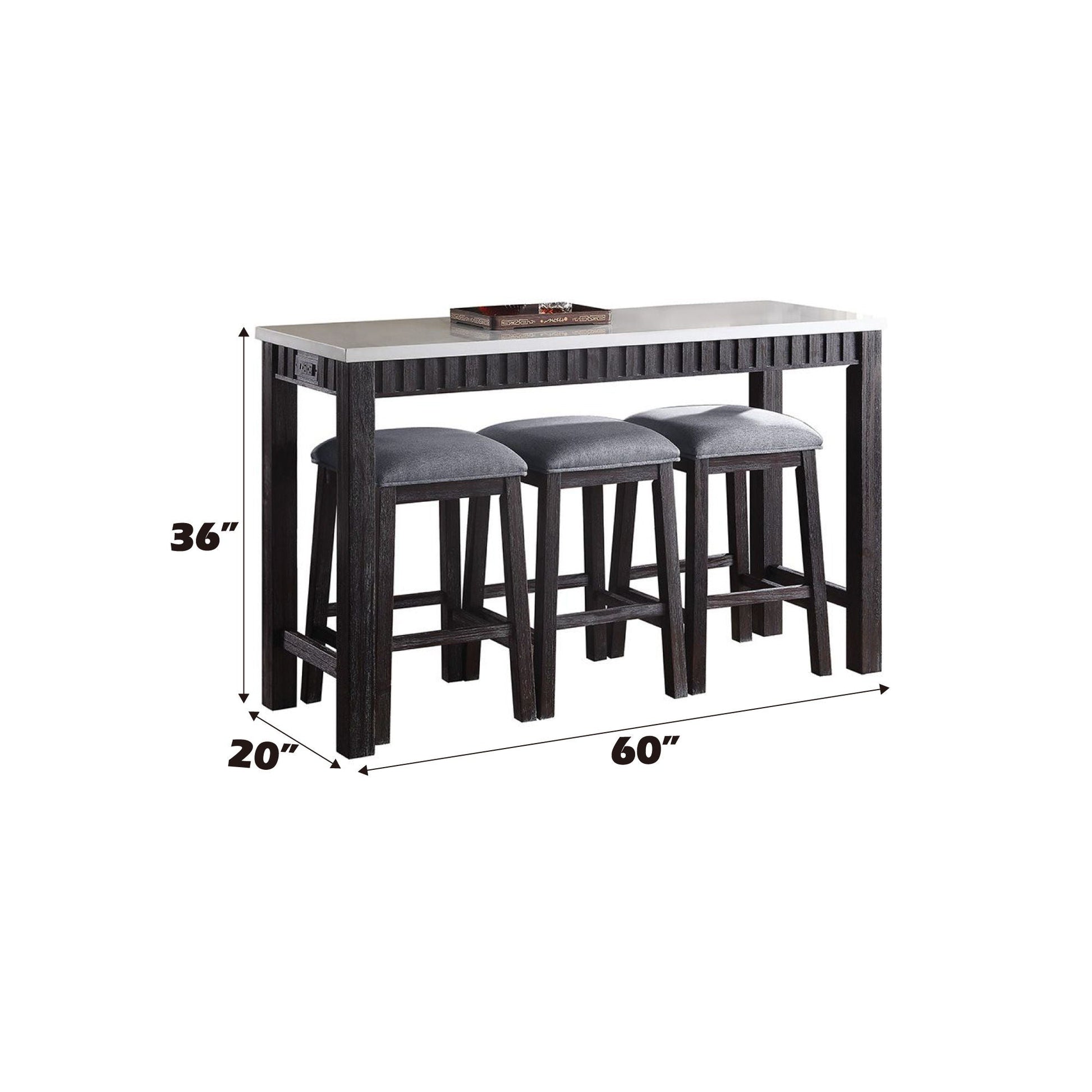 Necalli Marble Top Counter Height Table Set espresso weathered finish with 3 stools on Tampa Home & Garden Store