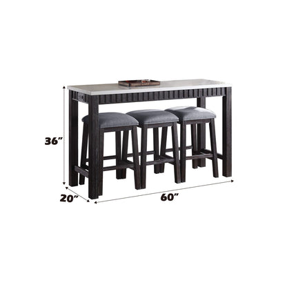 Necalli Marble Top Counter Height Table Set espresso weathered finish with 3 stools on Tampa Home & Garden Store