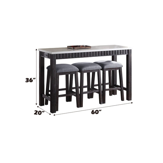 Necalli Marble Top Counter Height Table Set espresso weathered finish with 3 stools on Tampa Home & Garden Store
