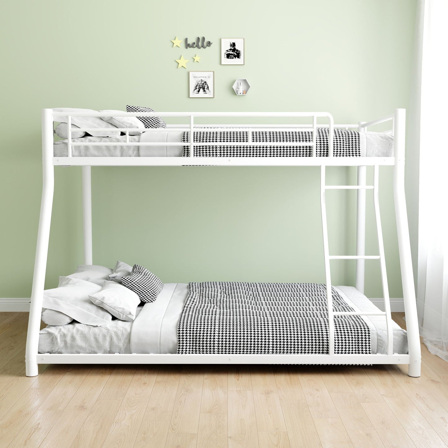 Sturdy Metal Bunk Bed With Ladder and Guardrail