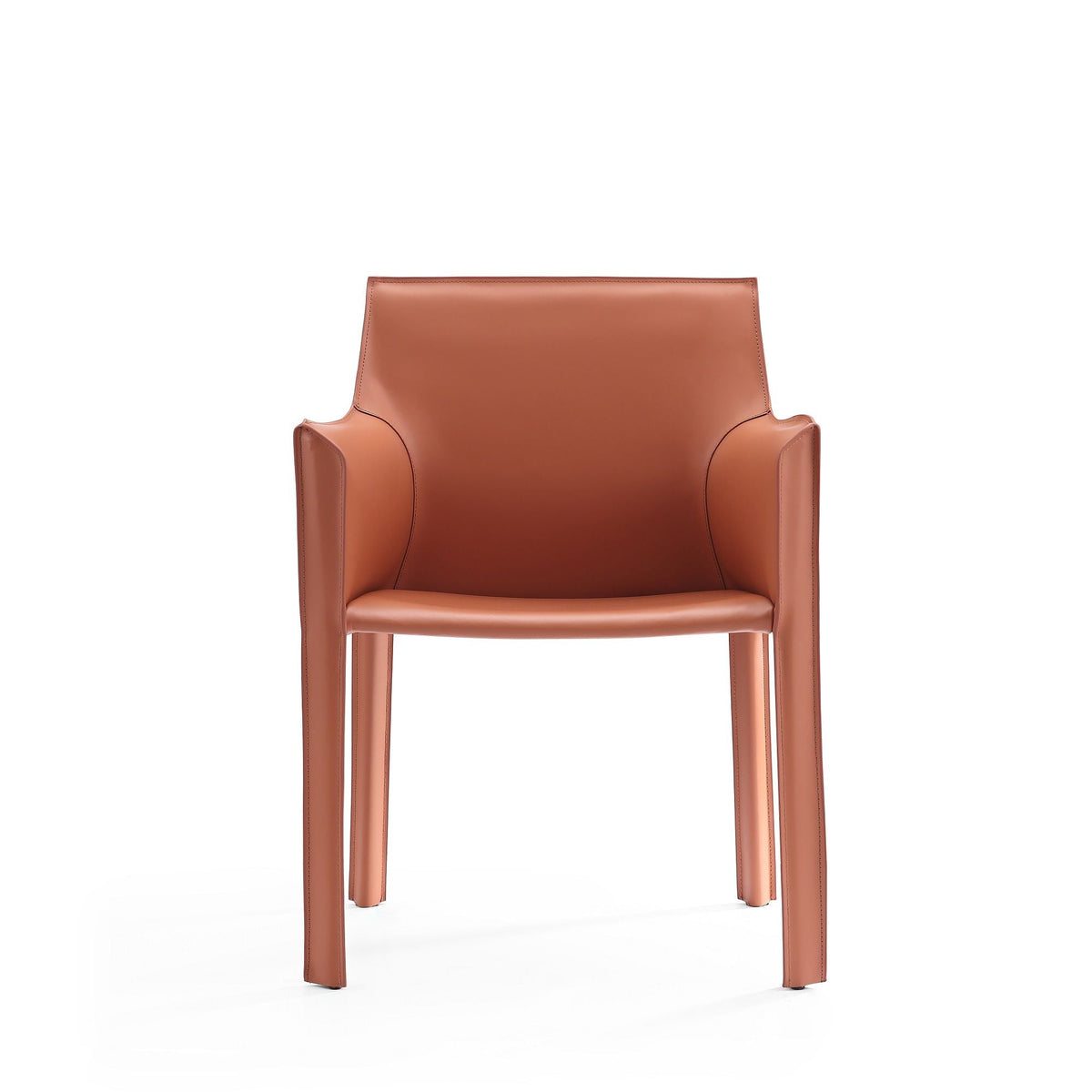 Vogue dining chair with metal frame, light brown leather, curved armrests on Tampa Home & Garden Store