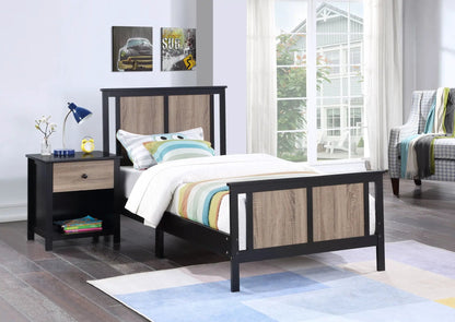 Connelly Bed, black and wood panel bed by Unique Piece Furniture; twin set with nightstand on Tampa Home & Garden Store