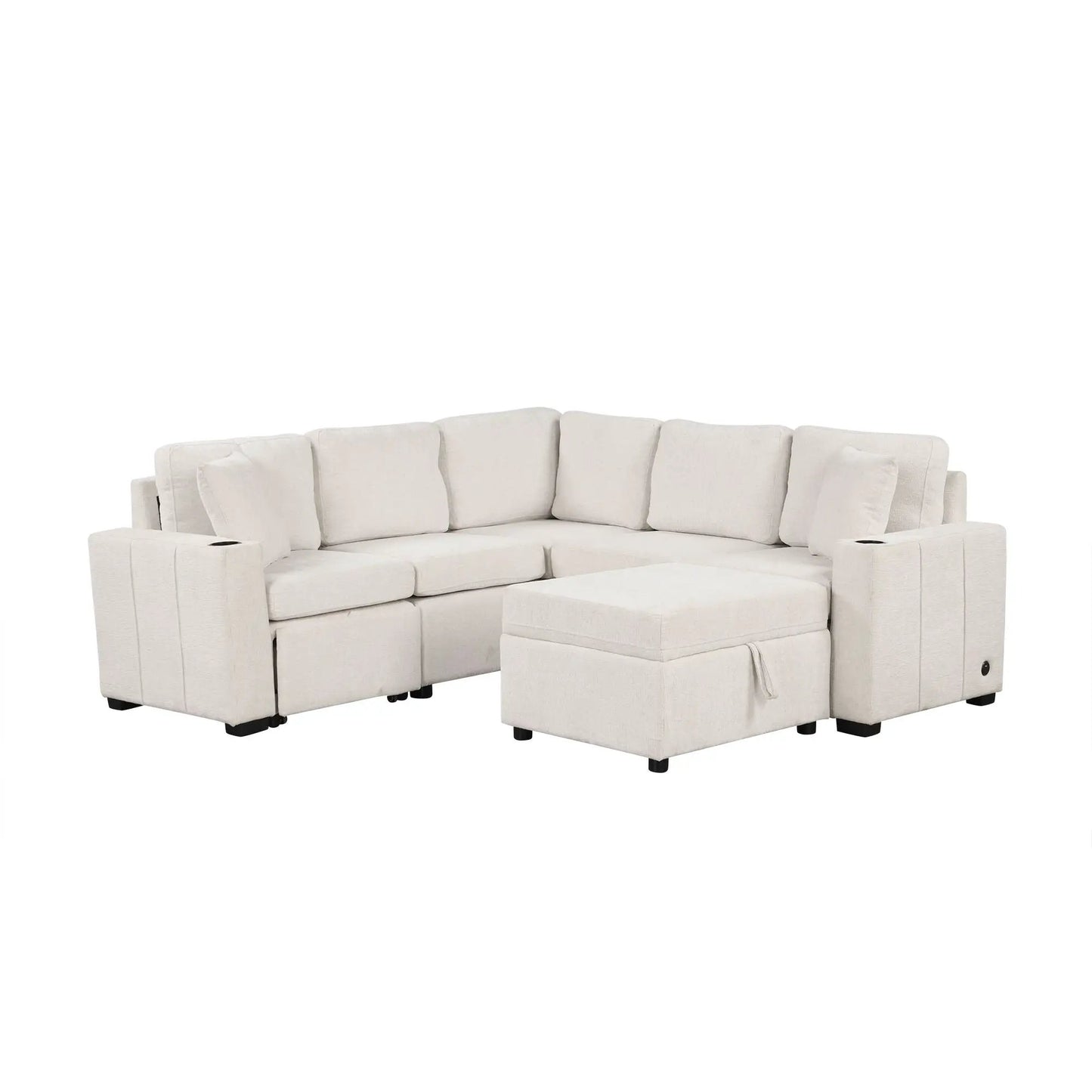 Beige sectional sofa with storage ottoman, convertible pull-out bed, Unique Piece Furniture on Tampa Home & Garden Store