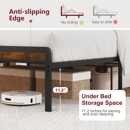 HouseOfZazla metal platform bed frame with upholstered headboard and under-bed storage on Tampa Home & Garden Store