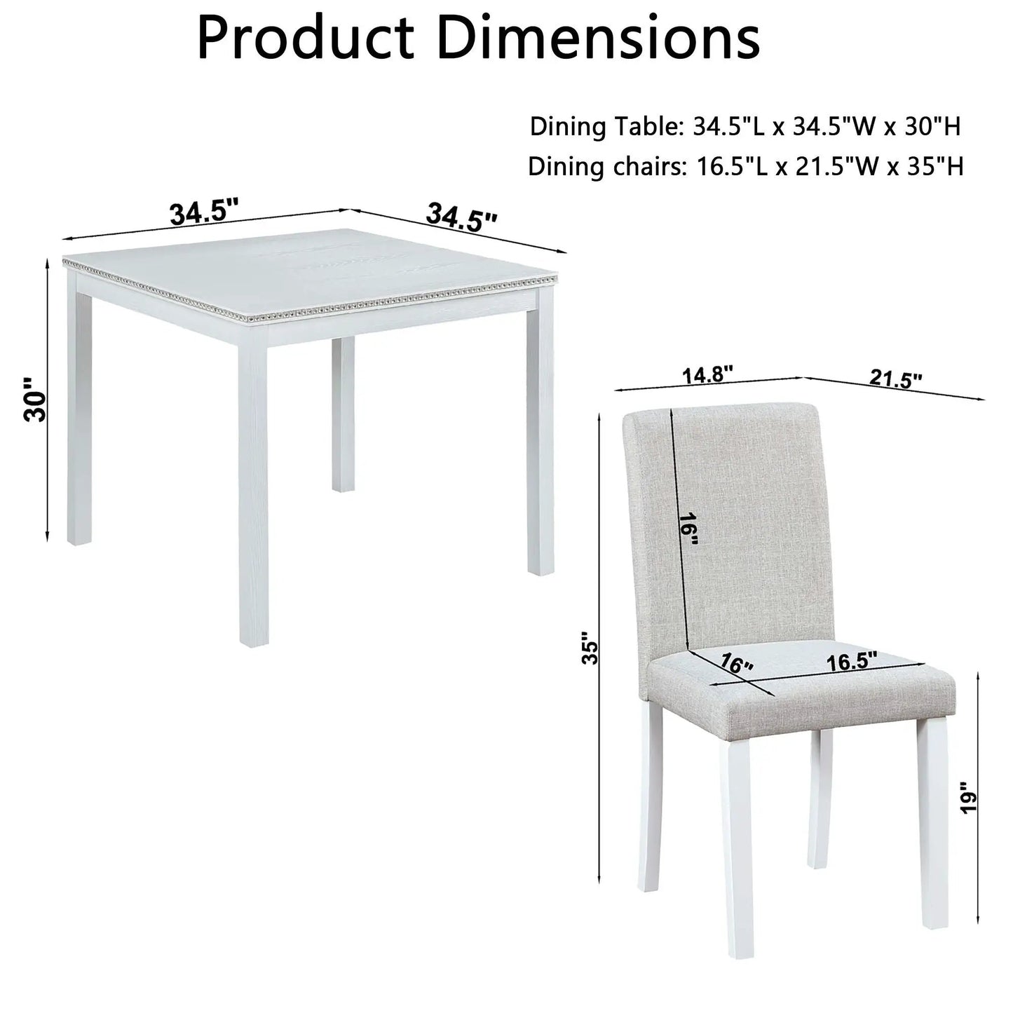 White dining table with crystal edge and beige upholstered chairs, 5-piece set by Unique Piece on Tampa Home & Garden Store