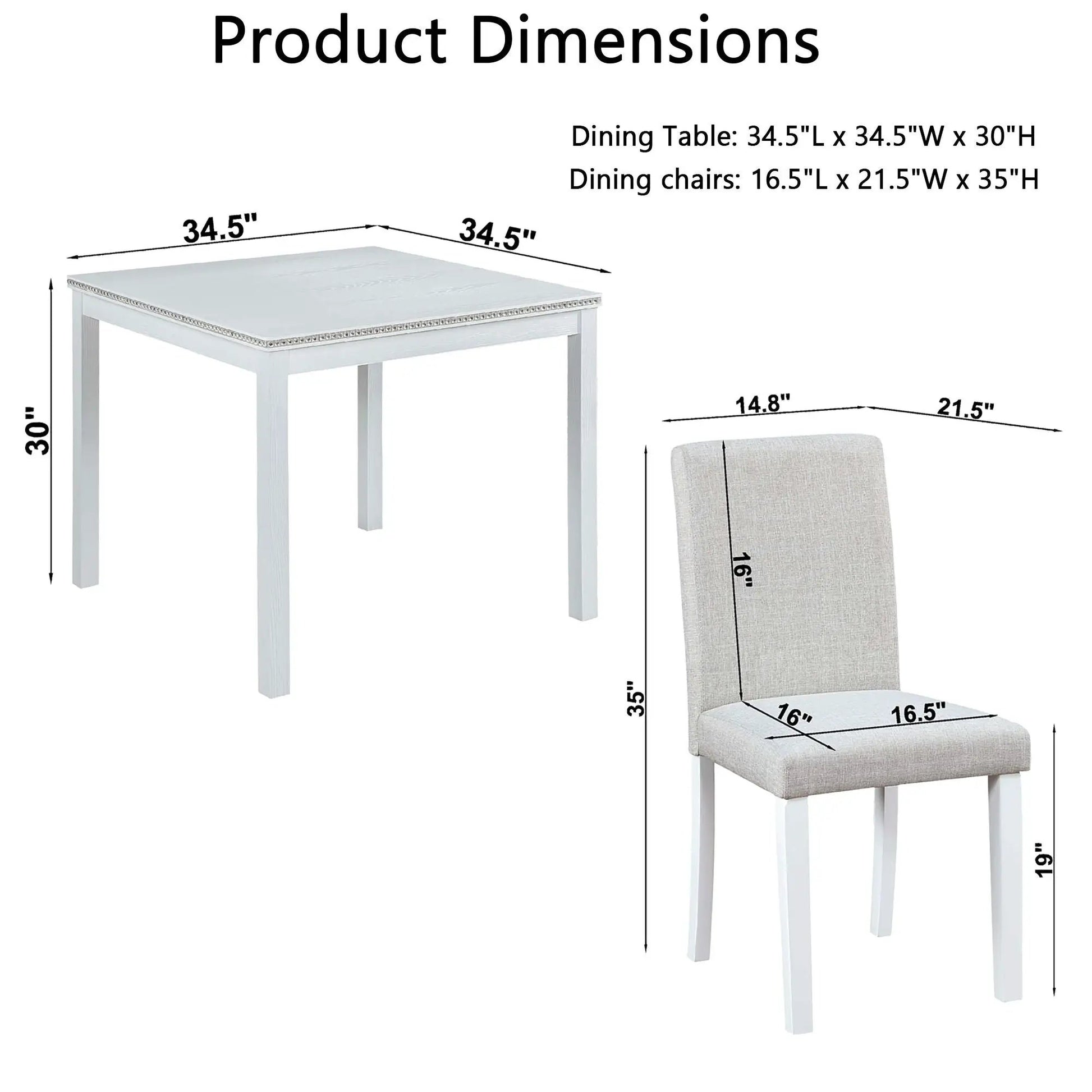 White dining table with crystal edge and beige upholstered chairs, 5-piece set by Unique Piece on Tampa Home & Garden Store
