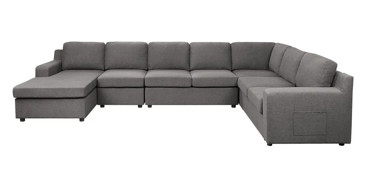 Waylon sectional sofa, gray fabric chaise, L-shaped stationary by Unique Piece Furniture on Tampa Home & Garden Store