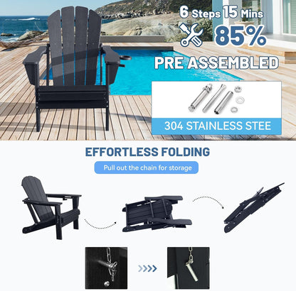 Folding Black Hdpe Adirondack Chair And Cup