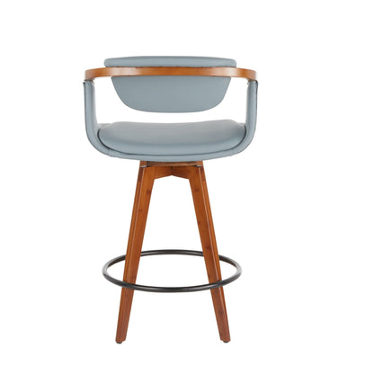 HouseOfZazla mid-century modern counter stool with swivel gray upholstery, copper ring, and wooden legs on Tampa Home & Garden Store