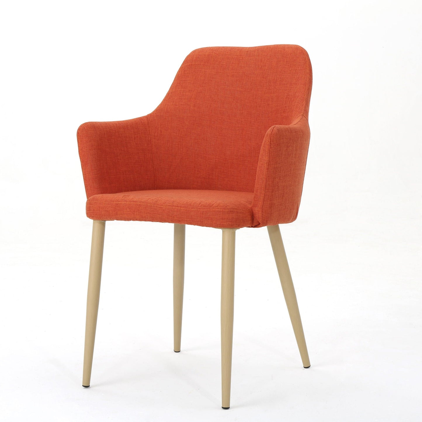 Elegant Dining Chair With Contoured Back, orange upholstery, light wood legs, set of 2 on Tampa Home & Garden Store
