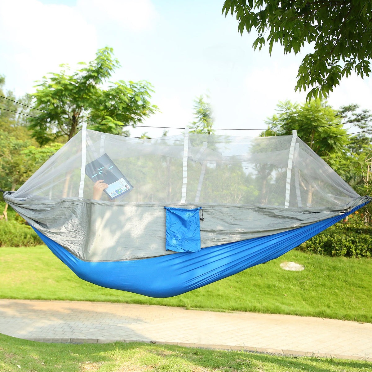 GemGear 600lbs double camping hammock with mosquito net blue bottom outdoors on Tampa Home & Garden Store