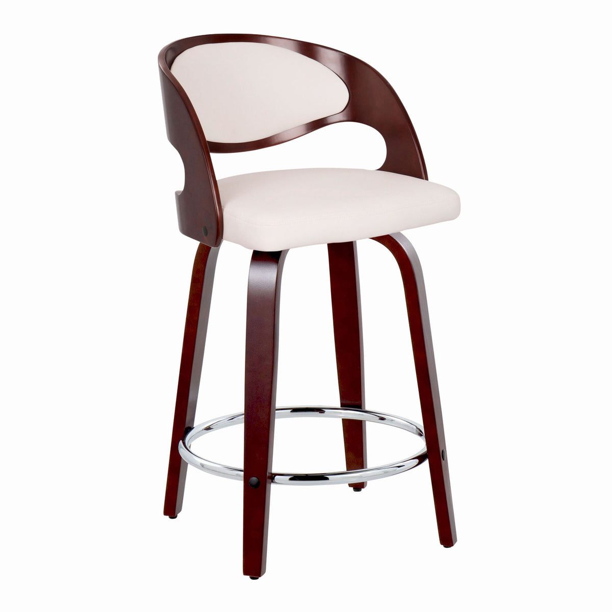 HouseOfZazla Pino barstool set of 2, cream upholstery, dark wood frame, chrome footring on Tampa Home & Garden Store