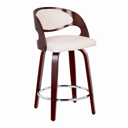 HouseOfZazla Pino barstool set of 2, cream upholstery, dark wood frame, chrome footring on Tampa Home & Garden Store