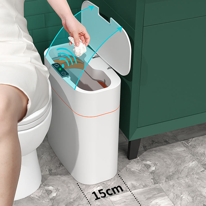 White plastic smart trash can with lid and motion sensor for kitchen or bedroom on Tampa Home & Garden Store