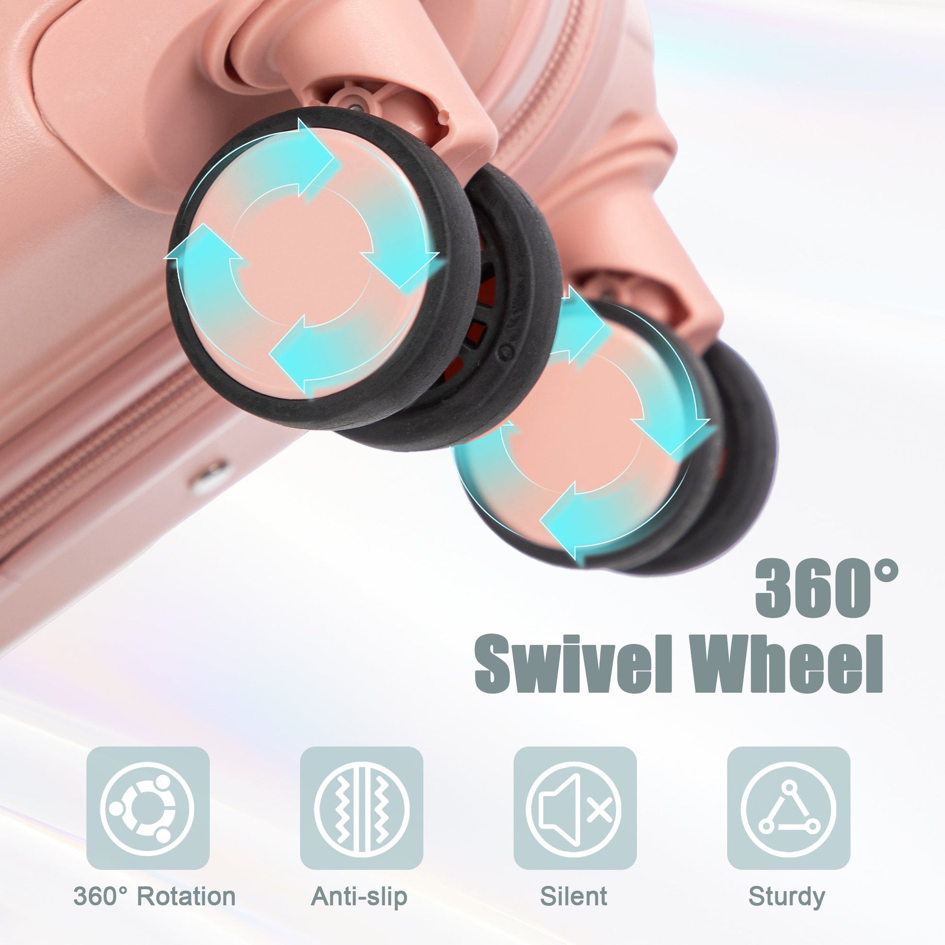 2-Piece ABS Spinner Wheel Luggage Set wheels close-up showing 360° swivel rotation on Tampa Home & Garden Store