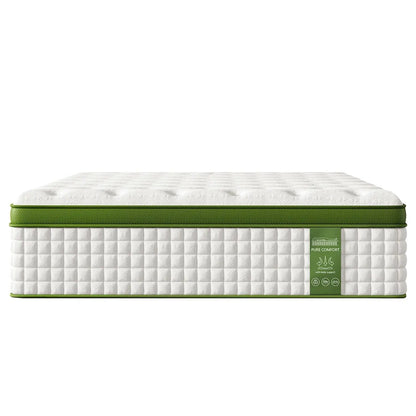 12in Hybrid Mattress with gel memory foam and pocket springs, white quilted cover, green edge on Tampa Home & Garden Store