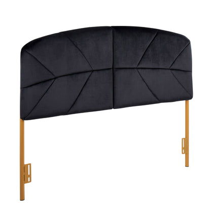 Contemporary glam upholstered headboard in black velvet with tufting and light wood legs on Tampa Home & Garden Store