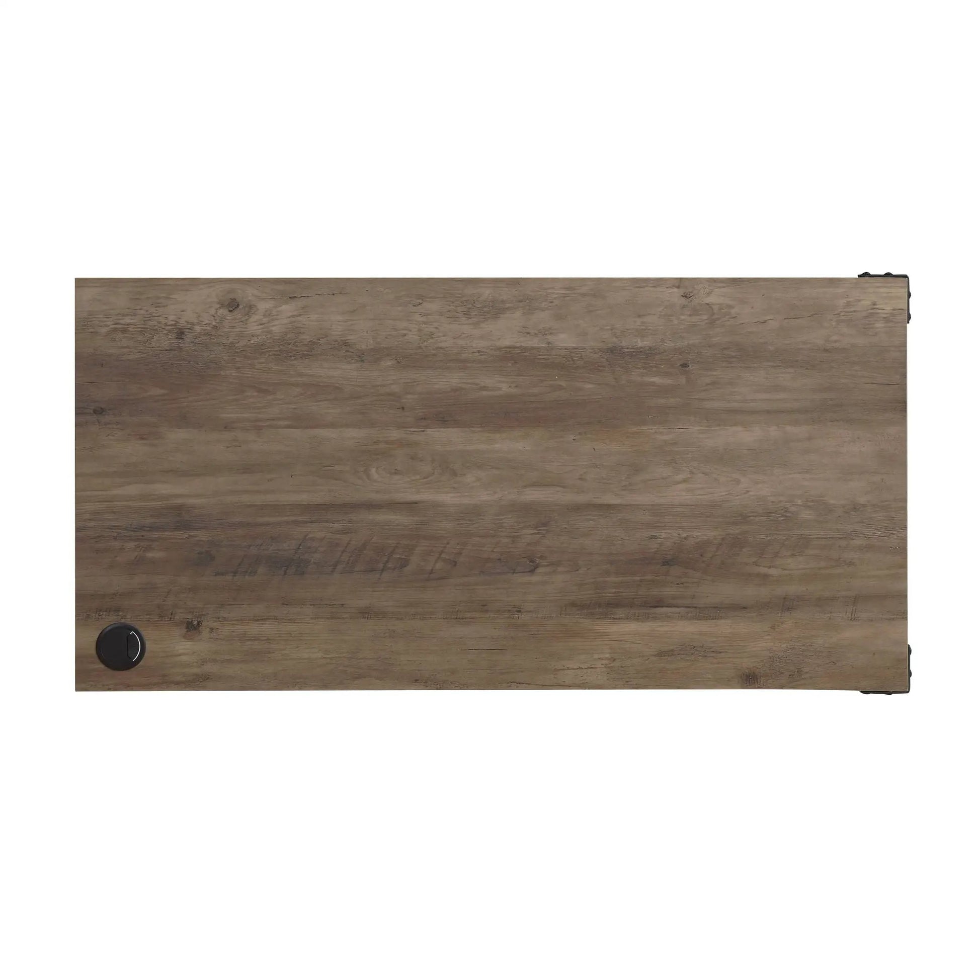Zakwani Writing Desk wooden top with brown grain and knots, left-edge knob on Tampa Home & Garden Store