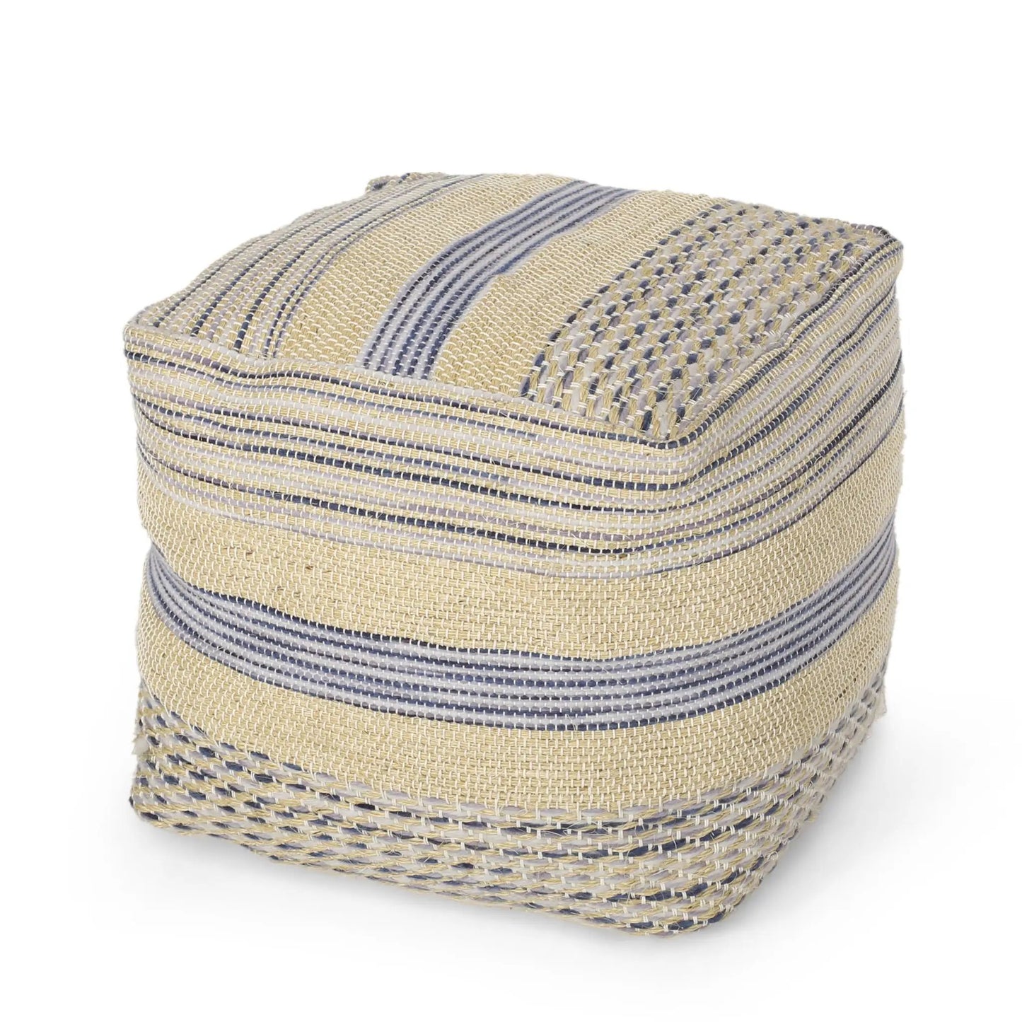 Western Handcrafted Fabric Pouf and Durable Blue
