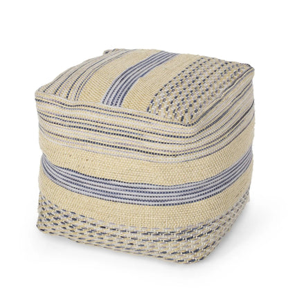 Western Handcrafted Fabric Pouf and Durable Blue