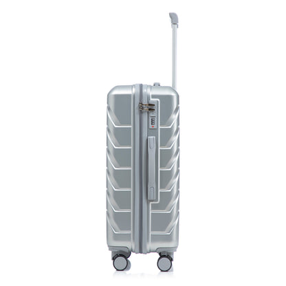 Silver ABS spinner luggage with built-in combination lock, telescoping handle and 4 wheels on Tampa Home & Garden Store