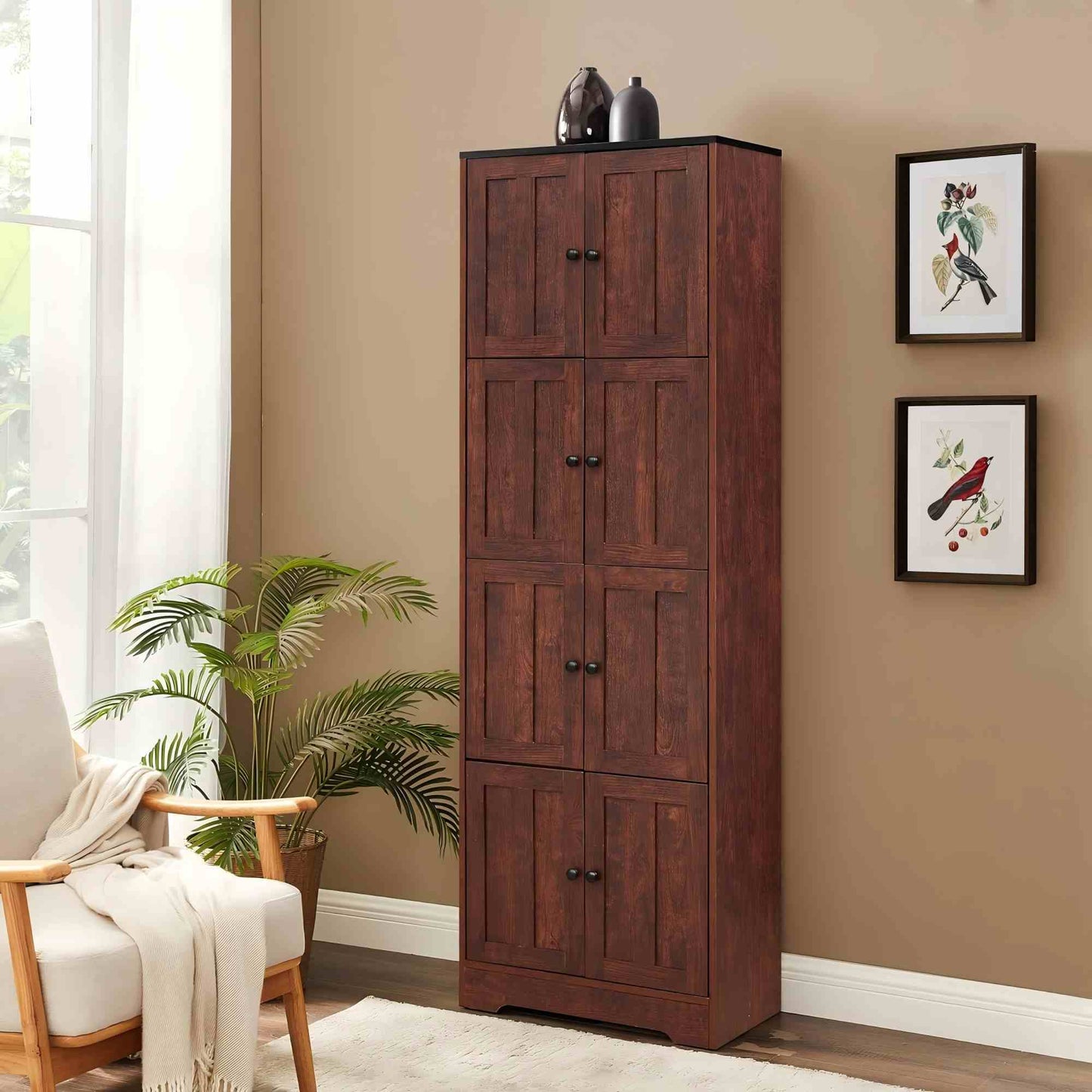 Tall Storage Cabinet With Four Doors And Shelves