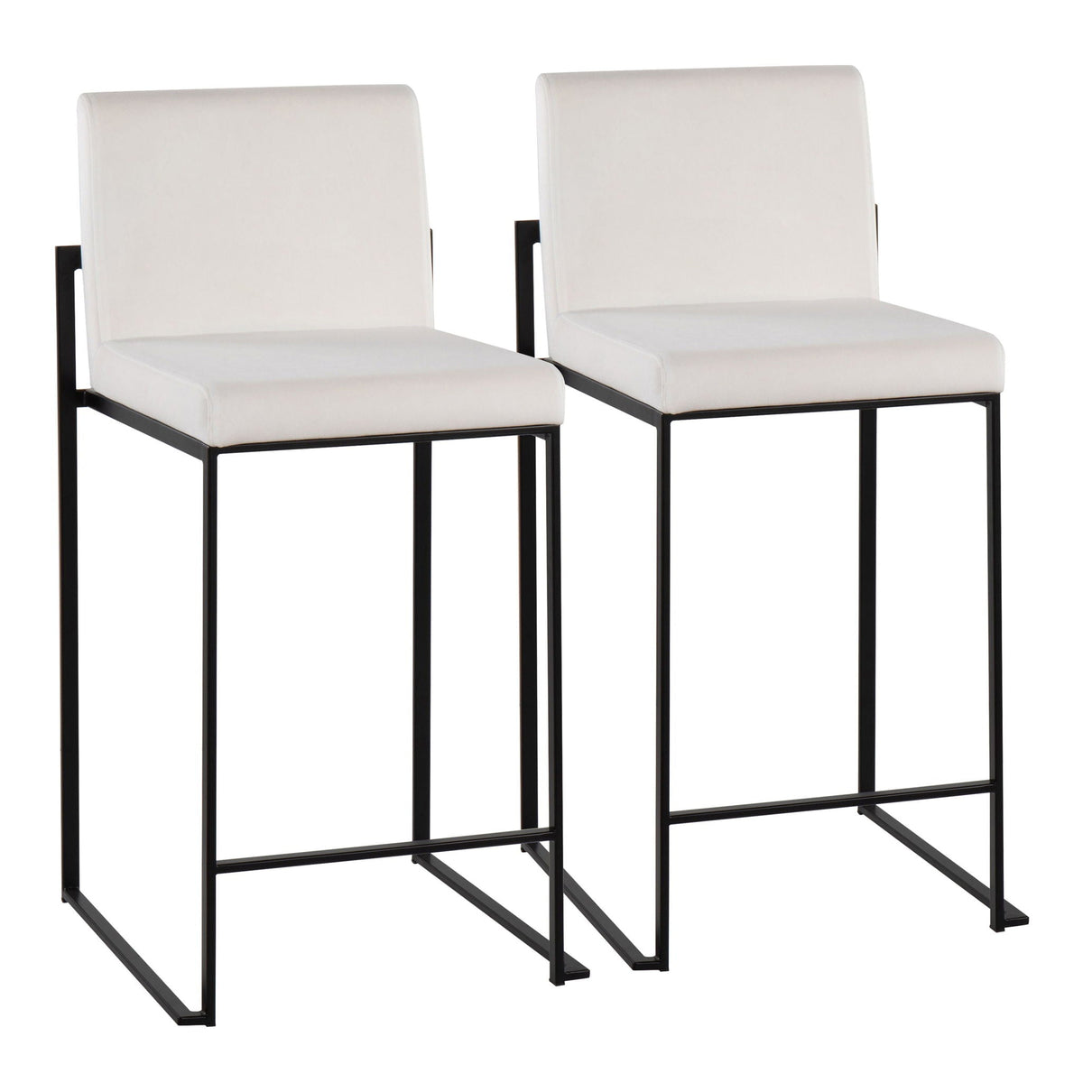 Fuji high-back counter stool set white upholstery with black metal frames, 2 stools HouseOfZazla on Tampa Home & Garden Store