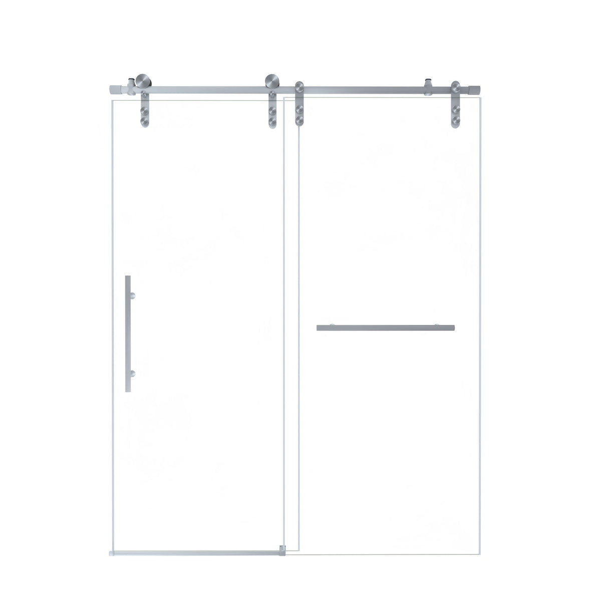 Frameless sliding bathtub door with tempered glass panels and a metal top track silver hardware on Tampa Home & Garden Store