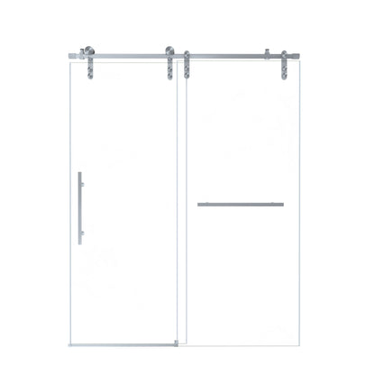 Frameless sliding bathtub door with tempered glass panels and a metal top track silver hardware on Tampa Home & Garden Store