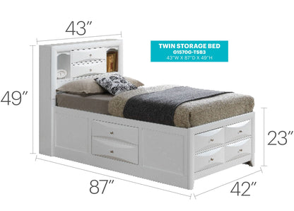 White twin storage bed with bookcase headboard and multiple under-bed drawers by HouseOfZazla on Tampa Home & Garden Store